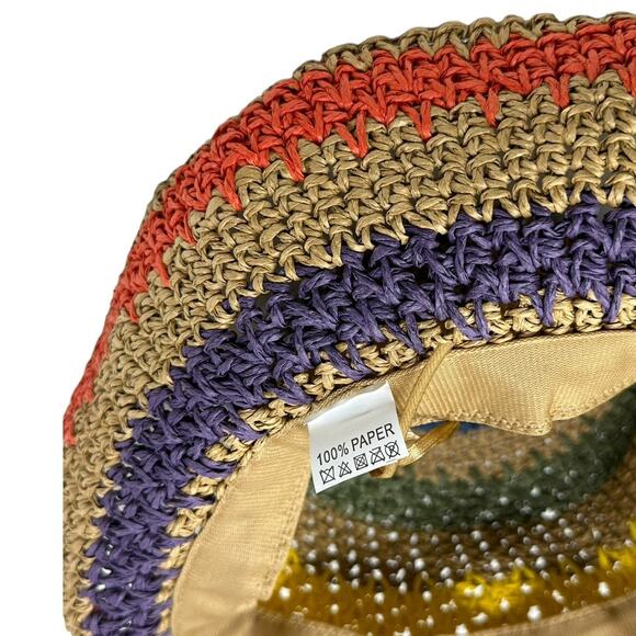 Multicolor adjustable paper straw summer hat one size - Picture 3 of 7
